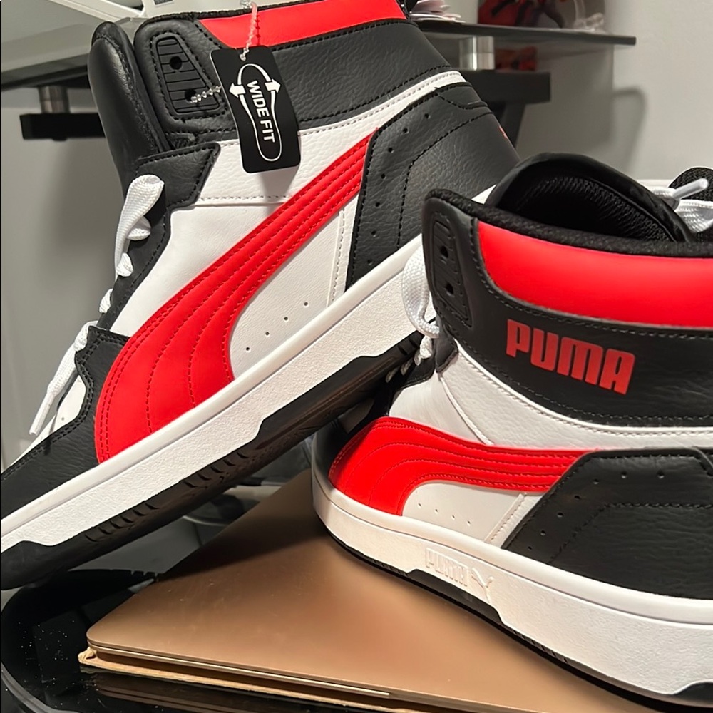 Puma Red and Black High-Top Sneakers with Padded Collar - Picture 2 of 6